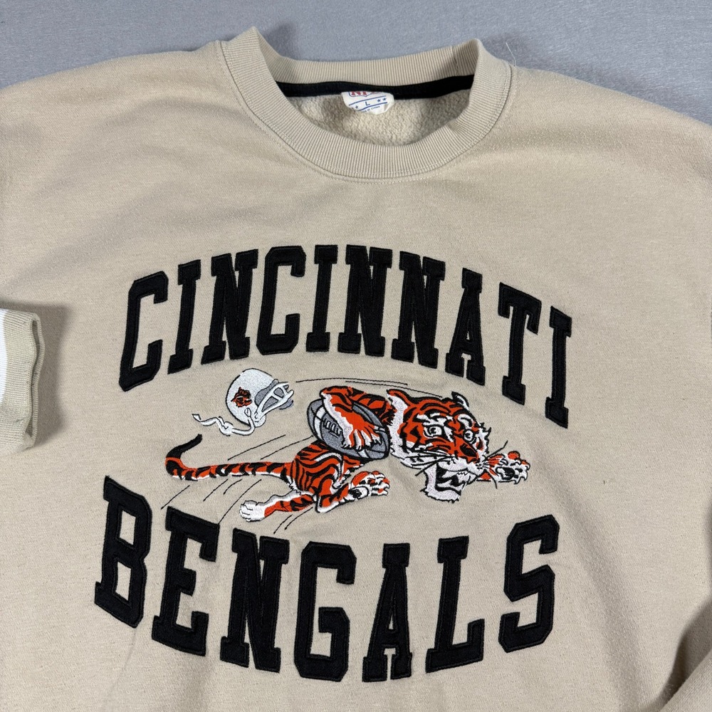 VTG Cincinnati Bengals NFL Mens Crewneck Sweatshirt Large Tan Embroidered Tiger - Picture 3 of 9